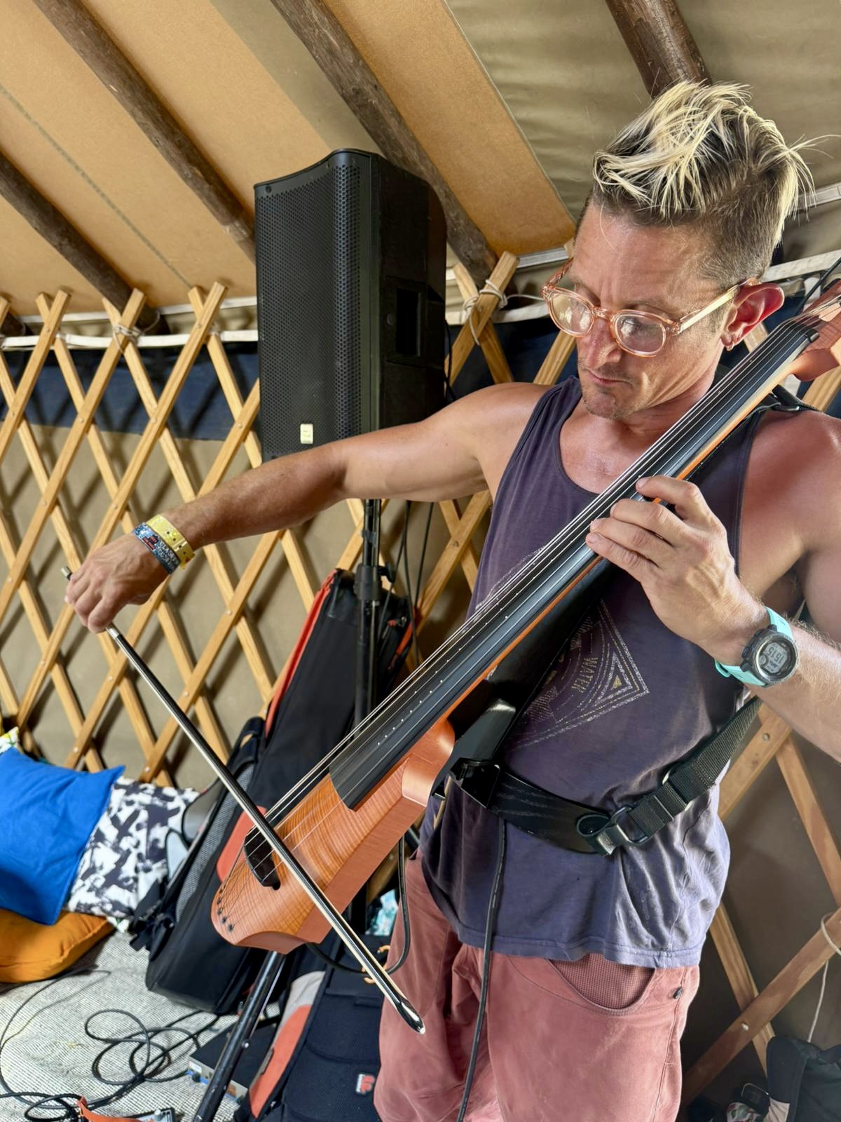 Live cello accompanying the practice